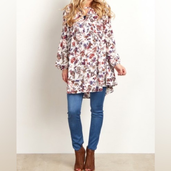 Umgee Floral Flowy Tunic Blouse - Picture 1 of 8
